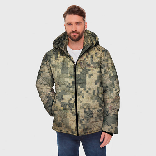 Мужская зимняя куртка Камуфляж пиксельный: хаки / 3D-Черный – фото 3