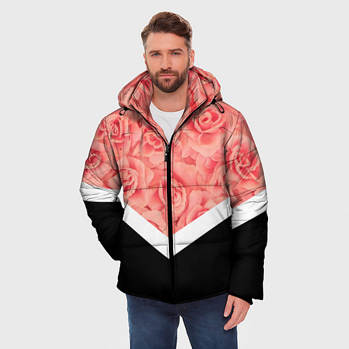 Мужская зимняя куртка Розовые розы / 3D-Черный – фото 3