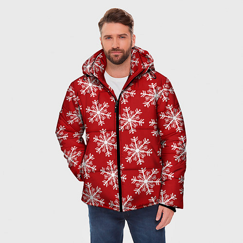 Мужская зимняя куртка Новогодние Снежинки / 3D-Черный – фото 3