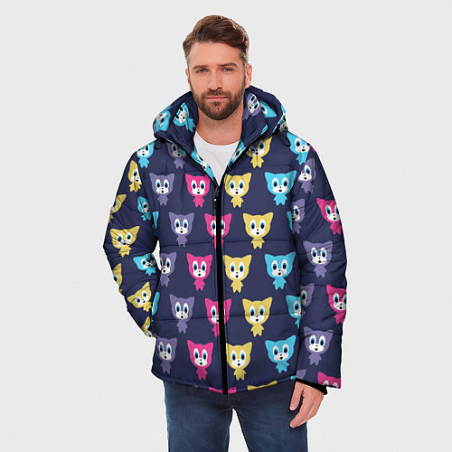 Мужская зимняя куртка Разноцветные котята / 3D-Черный – фото 3