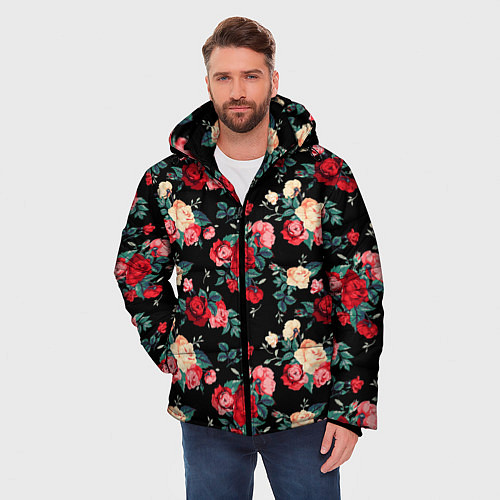 Мужская зимняя куртка Кустовые розы / 3D-Черный – фото 3