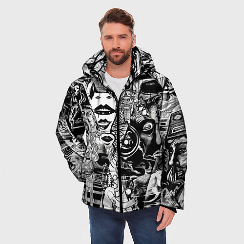 Мужская зимняя куртка Стикербомбинг / 3D-Черный – фото 3