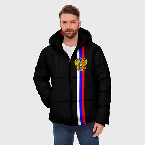 Мужская зимняя куртка Лента с гербом России / 3D-Черный – фото 3