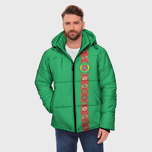 Мужская зимняя куртка Туркменистан, лента с гербом / 3D-Черный – фото 3