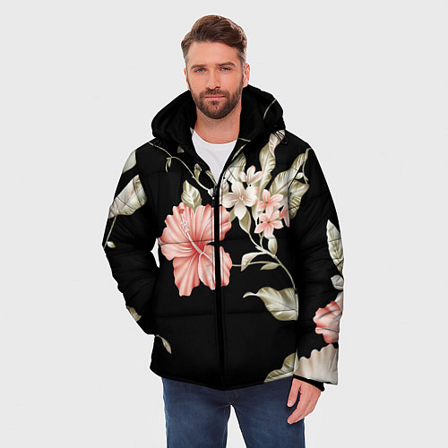 Мужская зимняя куртка Цветок во мраке / 3D-Черный – фото 3