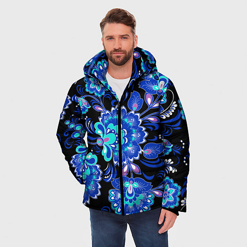 Мужская зимняя куртка Синяя хохлома / 3D-Черный – фото 3