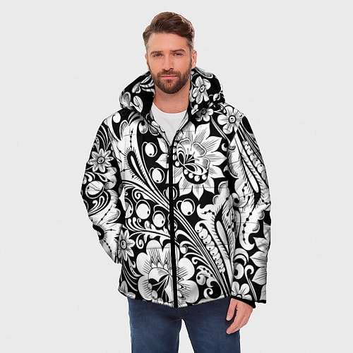 Мужская зимняя куртка Хохлома черно-белая / 3D-Черный – фото 3