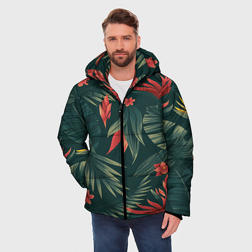 Мужская зимняя куртка Зеленые тропики / 3D-Черный – фото 3