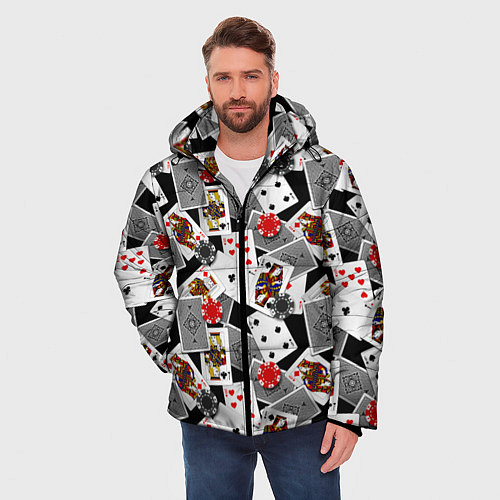 Мужская зимняя куртка Игральные карты и фишки / 3D-Черный – фото 3