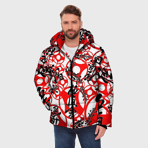Мужская зимняя куртка Каратэ киокушинкай - эмблемы / 3D-Черный – фото 3