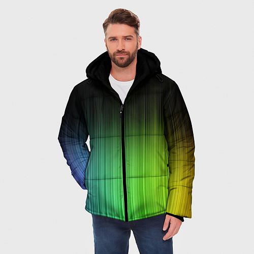 Мужская зимняя куртка Неоновые полосы - Минимализм / 3D-Черный – фото 3