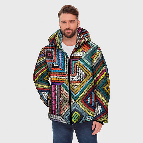 Мужская зимняя куртка Этнический орнамент вышивка / 3D-Светло-серый – фото 3