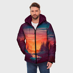 Куртка зимняя мужская Minimal forest sunset, цвет: 3D-светло-серый — фото 2