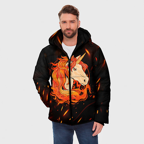 Мужская зимняя куртка Огненный единорог / 3D-Черный – фото 3