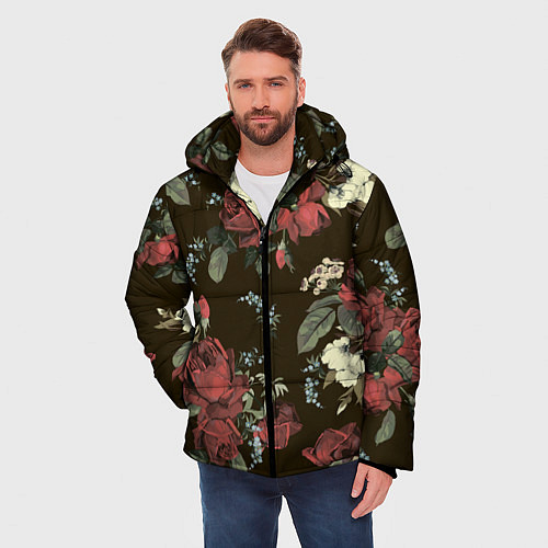 Мужская зимняя куртка Букет роз / 3D-Черный – фото 3
