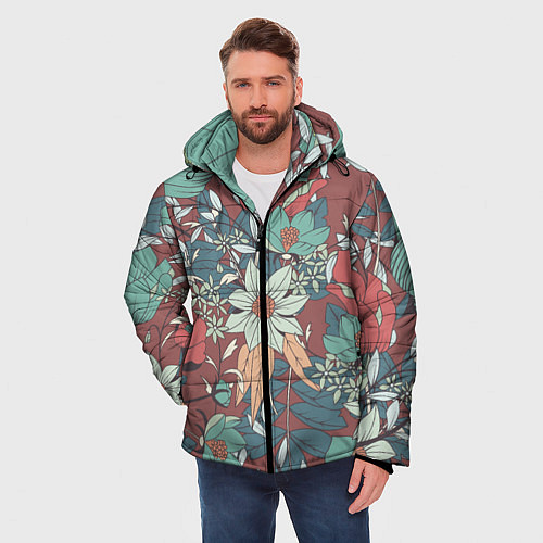 Мужская зимняя куртка Цветочный арт / 3D-Черный – фото 3