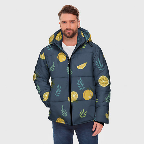 Мужская зимняя куртка Лимонный узор / 3D-Черный – фото 3