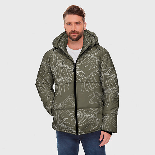 Мужская зимняя куртка Листья пальмы / 3D-Черный – фото 3