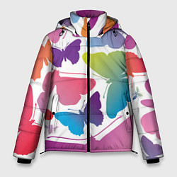 Куртка зимняя мужская Разноцветные бабочки, цвет: 3D-черный
