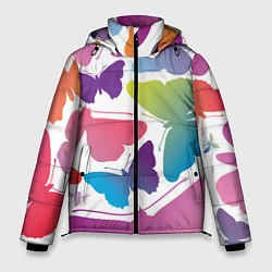 Куртка зимняя мужская Разноцветные бабочки, цвет: 3D-черный