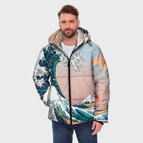 Мужская зимняя куртка Большая волна в канагаве / 3D-Черный – фото 3