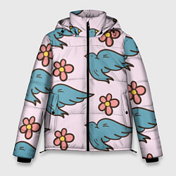 Куртка зимняя мужская Стайка птиц, цвет: 3D-красный