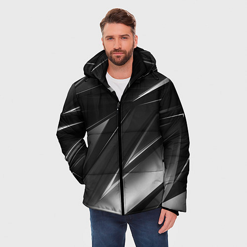 Мужская зимняя куртка GEOMETRY STRIPES BLACK & WHITE / 3D-Черный – фото 3