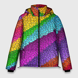 Куртка зимняя мужская Яркая мозаика радуга диагональ, цвет: 3D-черный