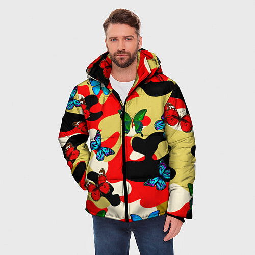 Мужская зимняя куртка Камуфляжные бабочки / 3D-Черный – фото 3