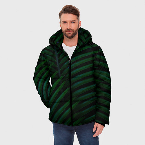 Мужская зимняя куртка Пальмовые листья / 3D-Черный – фото 3