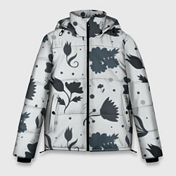 Куртка зимняя мужская Чёрно-белые цветы, цвет: 3D-черный