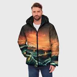 Куртка зимняя мужская Фэнтези море корабли закат, цвет: 3D-черный — фото 2
