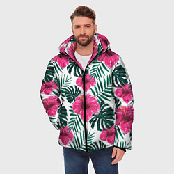 Куртка зимняя мужская Гавайский гибискус, цвет: 3D-светло-серый — фото 2