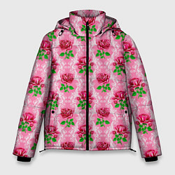 Куртка зимняя мужская Декор из нежных роз, цвет: 3D-красный
