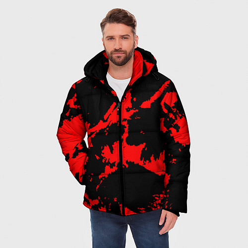 Мужская зимняя куртка Красный на черном / 3D-Светло-серый – фото 3