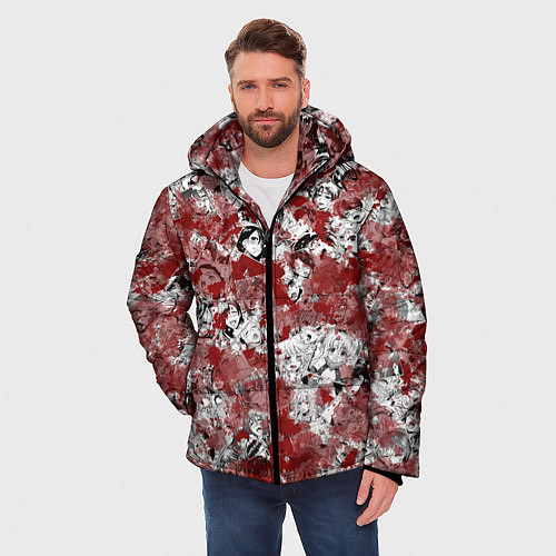 Мужская зимняя куртка Кровавый ахегао / 3D-Красный – фото 3
