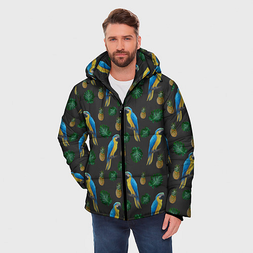 Мужская зимняя куртка Попугай Ара / 3D-Черный – фото 3
