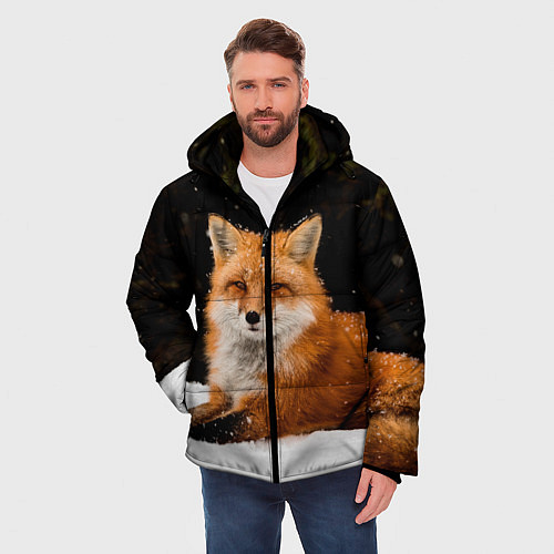 Мужская зимняя куртка Лиса и снег / 3D-Черный – фото 3