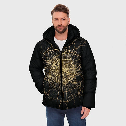 Мужская зимняя куртка Ночная карта Парижа / 3D-Черный – фото 3