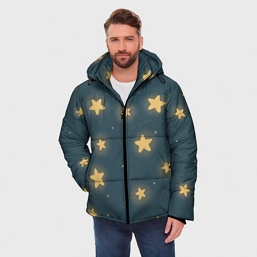 Мужская зимняя куртка Звезды / 3D-Черный – фото 3