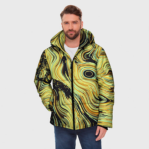 Мужская зимняя куртка Желтые линии / 3D-Черный – фото 3