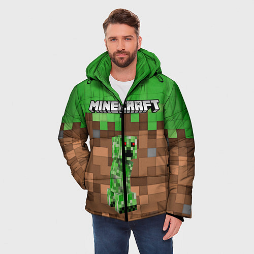 Мужская зимняя куртка MineCraft Крипер / 3D-Черный – фото 3