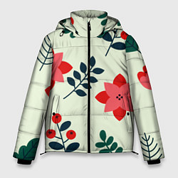 Куртка зимняя мужская Цветы, ягоды, листья, цвет: 3D-черный
