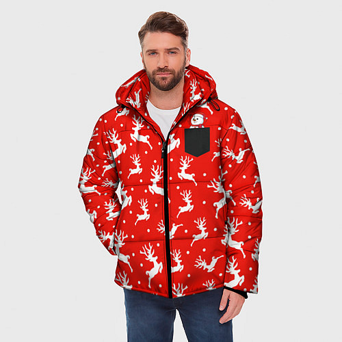 Мужская зимняя куртка Снеговик в кармане / 3D-Черный – фото 3