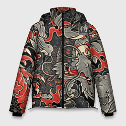Куртка зимняя мужская Самурай Якудза, драконы, цвет: 3D-красный