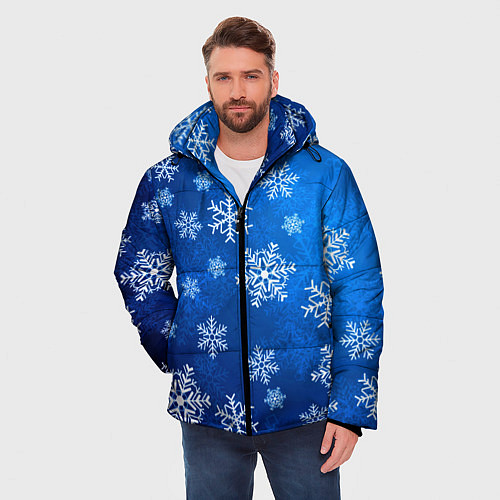Мужская зимняя куртка Новый Год Снежинки / 3D-Черный – фото 3