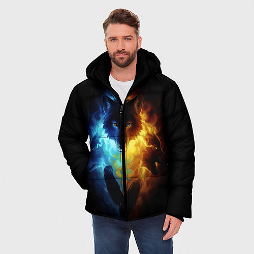 Мужская зимняя куртка Волки в огне / 3D-Черный – фото 3