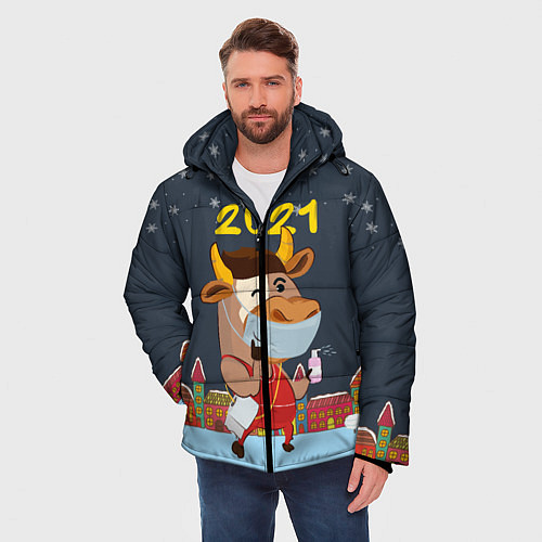 Мужская зимняя куртка Коронавирусный Новый Год / 3D-Черный – фото 3