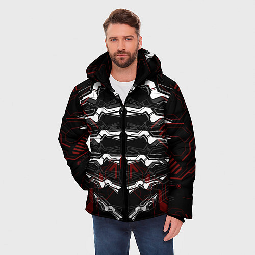 Мужская зимняя куртка Цифровой киберскелет / 3D-Красный – фото 3