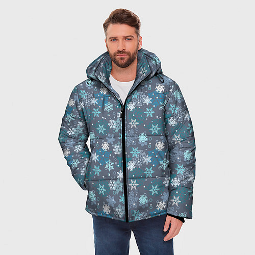 Мужская зимняя куртка Снежинки / 3D-Черный – фото 3